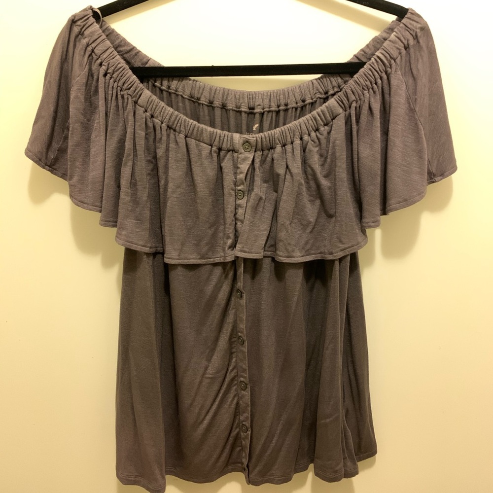 Grey off-the-shoulder blouse